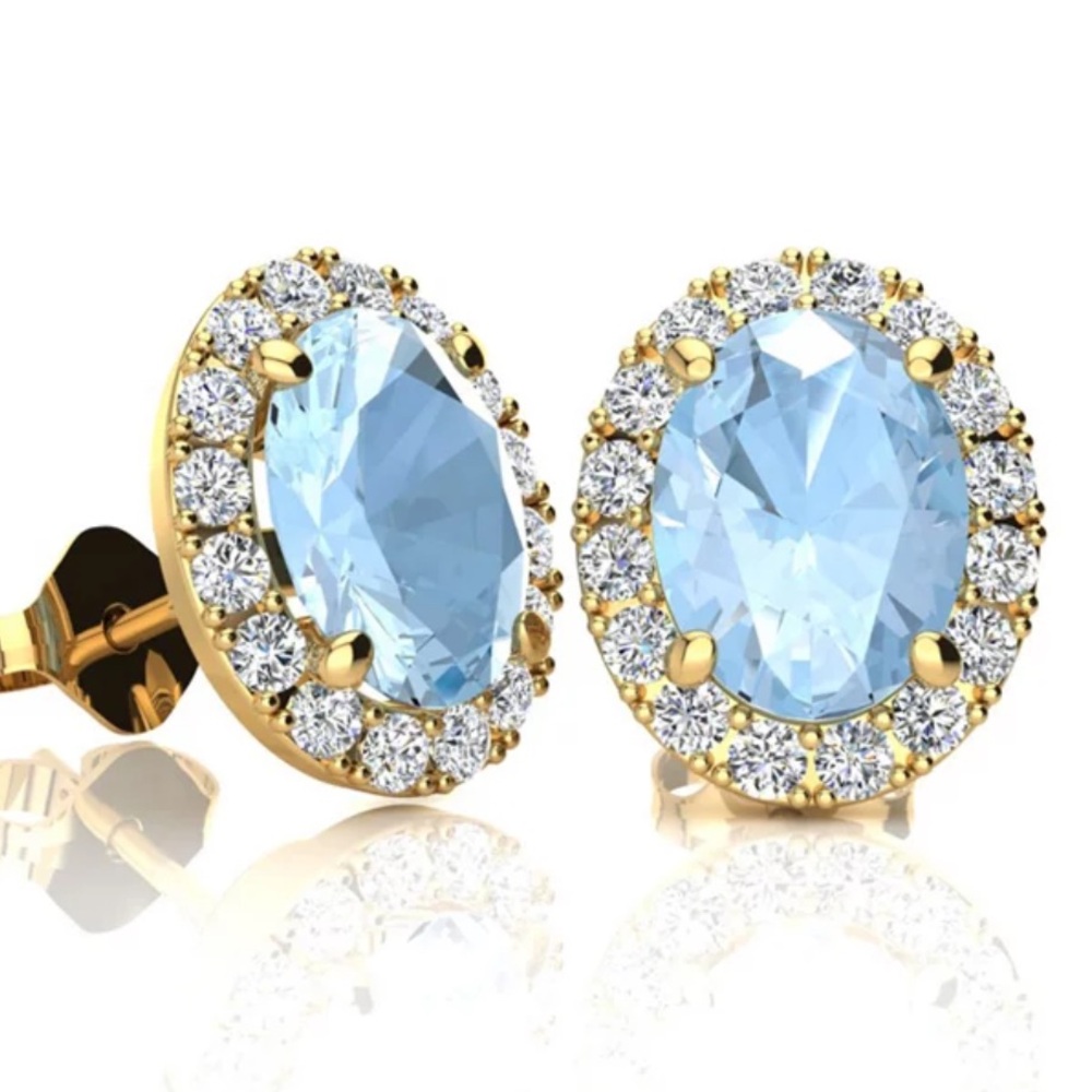 🤩 NWB Solid 14K 1 3/4tcw Aquamarine and Halo Diamond Earrings in Solid 14K.